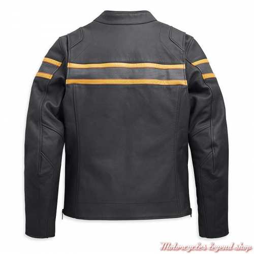 Blouson cuir Sidari Harley-Davidson homme, noir, bandes jaunes, homologué CE, dos, 98007-20EM 