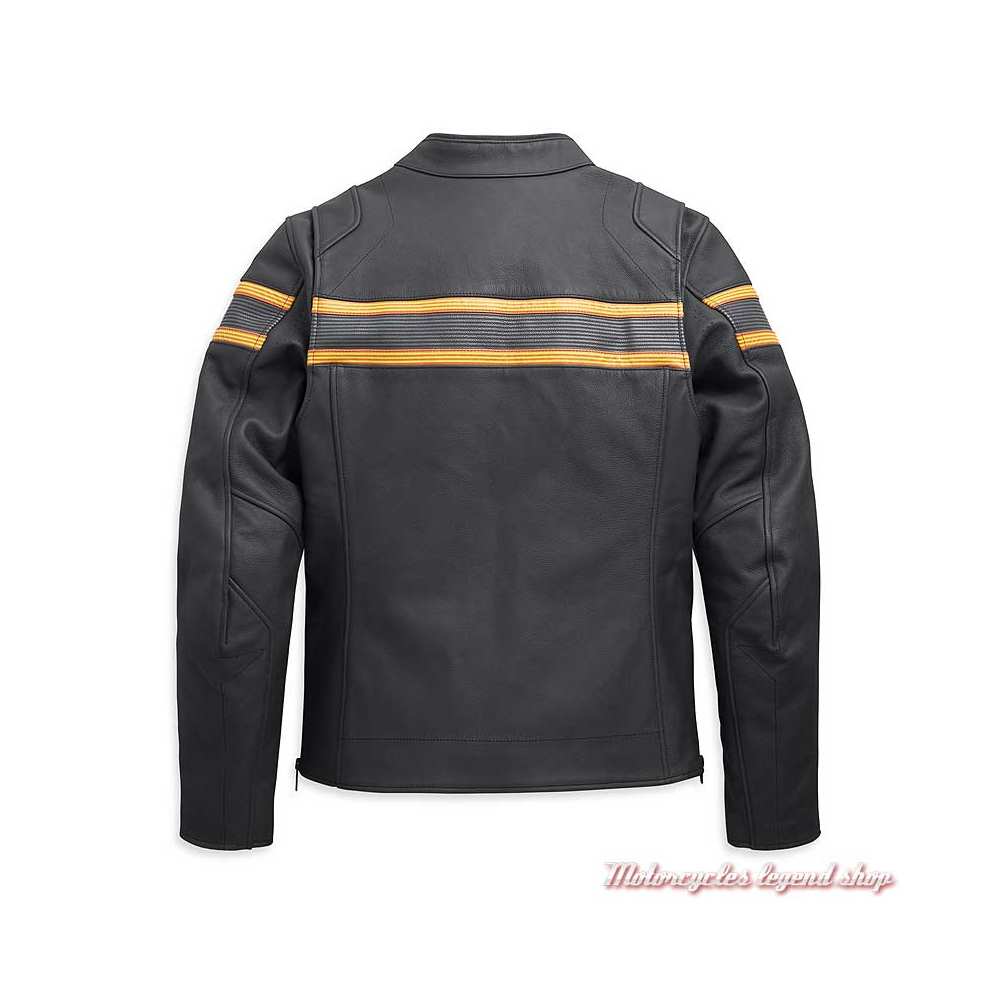 Blouson cuir Sidari Harley-Davidson homme, noir, bandes jaunes, homologué CE, dos, 98007-20EM 