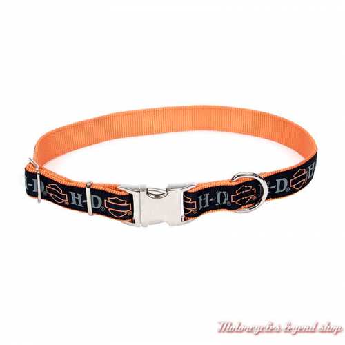 Collier pour chien nylon Harley-Davidson, ajustable 45-65 cm, noir, orange, H6971-H-BSO26