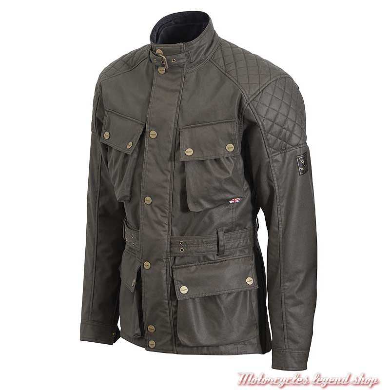 Veste textile Beck 2 Triumph homme, coton waxé kaki, style Barbour, MTHS20112