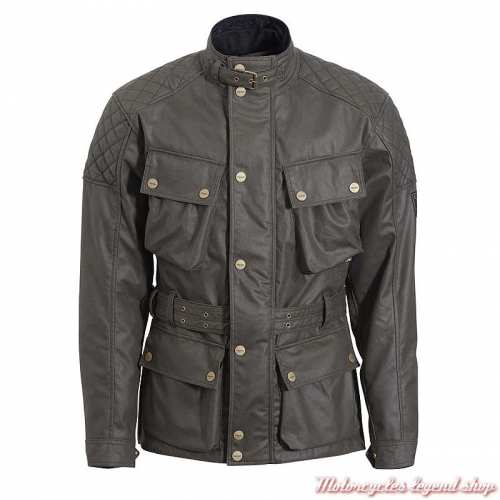 Veste textile Beck 2 Triumph homme, coton waxé kaki, style Barbour, face, MTHS20112