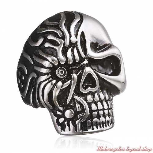 grosse bague Skull Zippo homme acier noir et argent