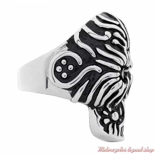 grosse bague Skull Zippo homme acier noir et argent, côté 1