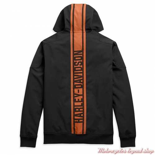 Veste Soft Shell Vertical Stripe homme Harley-Davidson, à capuche, noir, orange, polyester, spandex, dos, 98408-20VM