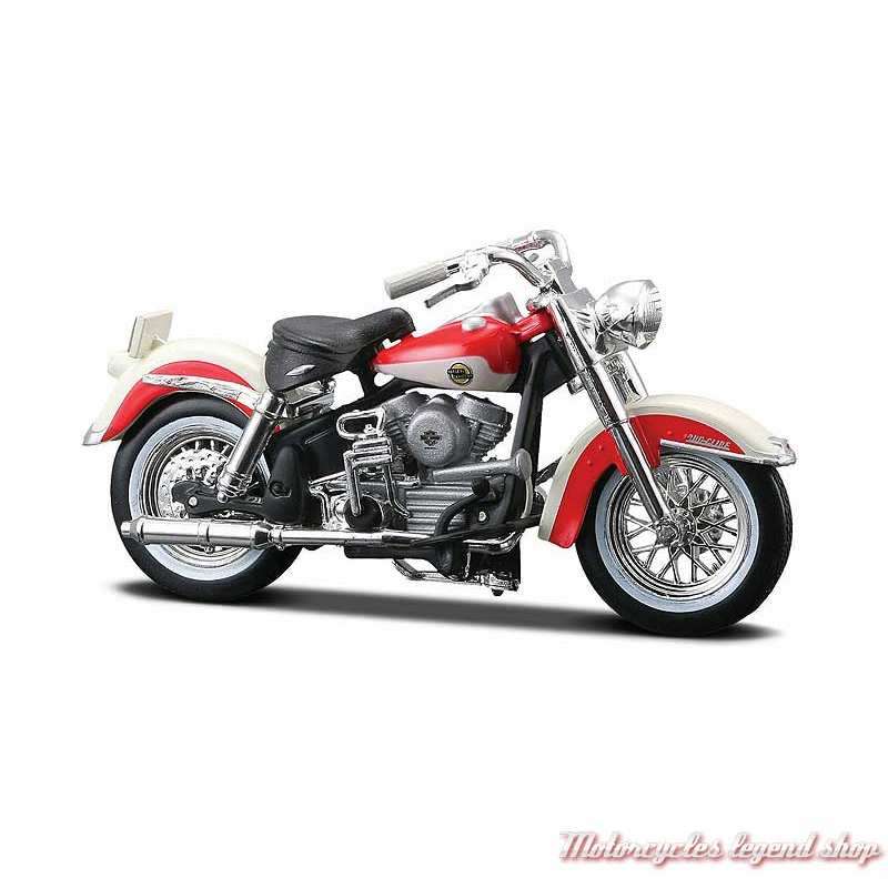 Miniature FLH Duo Glide 1958 Harley-Davidson, rouge, blanc, echelle 1/24