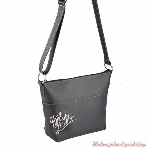 Sac besace cuir Harley-Davidson, femme, brodé, ZWL3834-CRMBLK