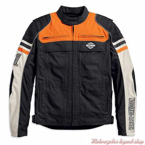 Blouson textile Metonga Switchback Harley-Davidson homme, noir, orange, écru, homologué CE, 98393-19EM