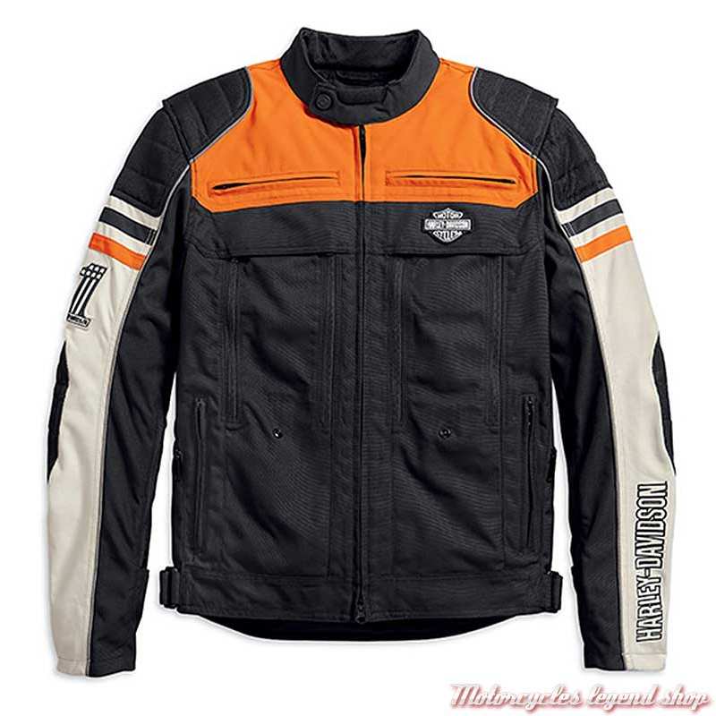 Blouson textile Metonga Switchback Harley-Davidson homme, noir, orange, écru, homologué CE, 98393-19EM