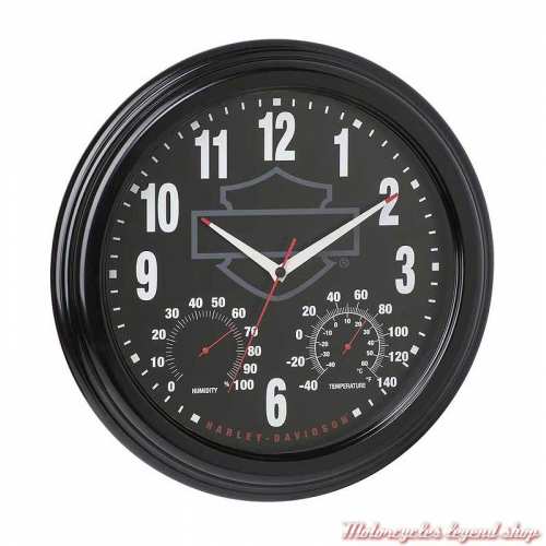 Horloge Bar & Shield 3 en 1 Harley-Davidson extérieur, noir, thermomètre, hygromètre, HDX-99173