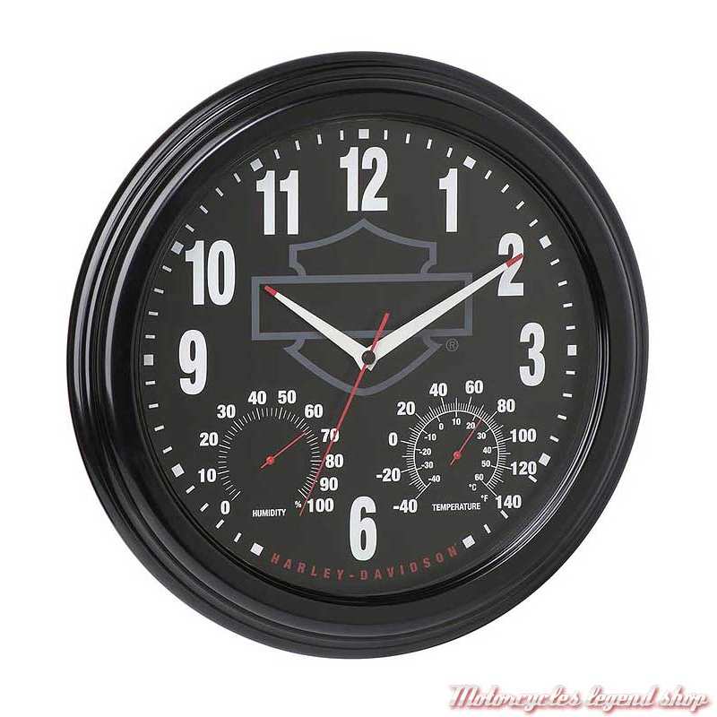 Horloge Bar & Shield 3 en 1 Harley-Davidson extérieur, noir, thermomètre, hygromètre, HDX-99173