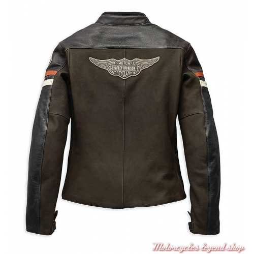 Blouson cuir Delmita Harley-Davidson femme, marron, vintage, CE, dos, 98044-19EW