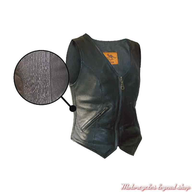 Gilet cuir Patty Aussie Apparel femme, noir, zippé, ajustement côtelé, à customiser