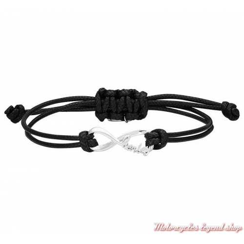 Bracelet cordon Harley-Davidson Infinity femme, cordon noir, HDB0423