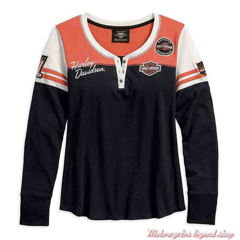 Tee-shirt Classic Colorblock Harley-Davidson femme, manches longues, noir, orange, écru, coton, 99075-18VW