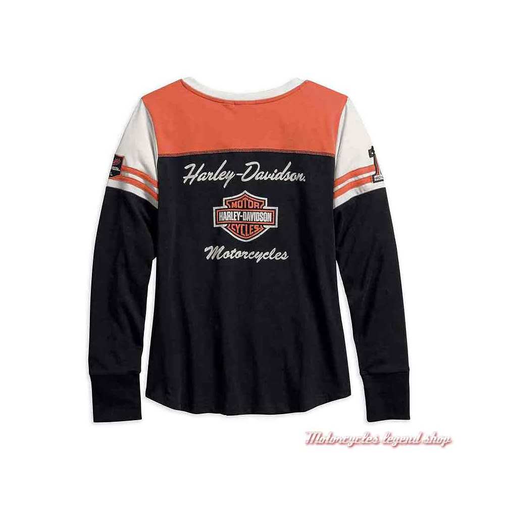 Tee-shirt Classic Colorblock Harley-Davidson femme, manches longues, noir, orange, écru, coton, dos, 99075-18VW