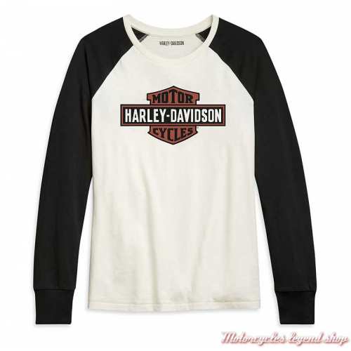 Tee-shirt Colorblock Harley-Davidson femme, manches longues raglan, noir, écru, coton, 96092-21VW