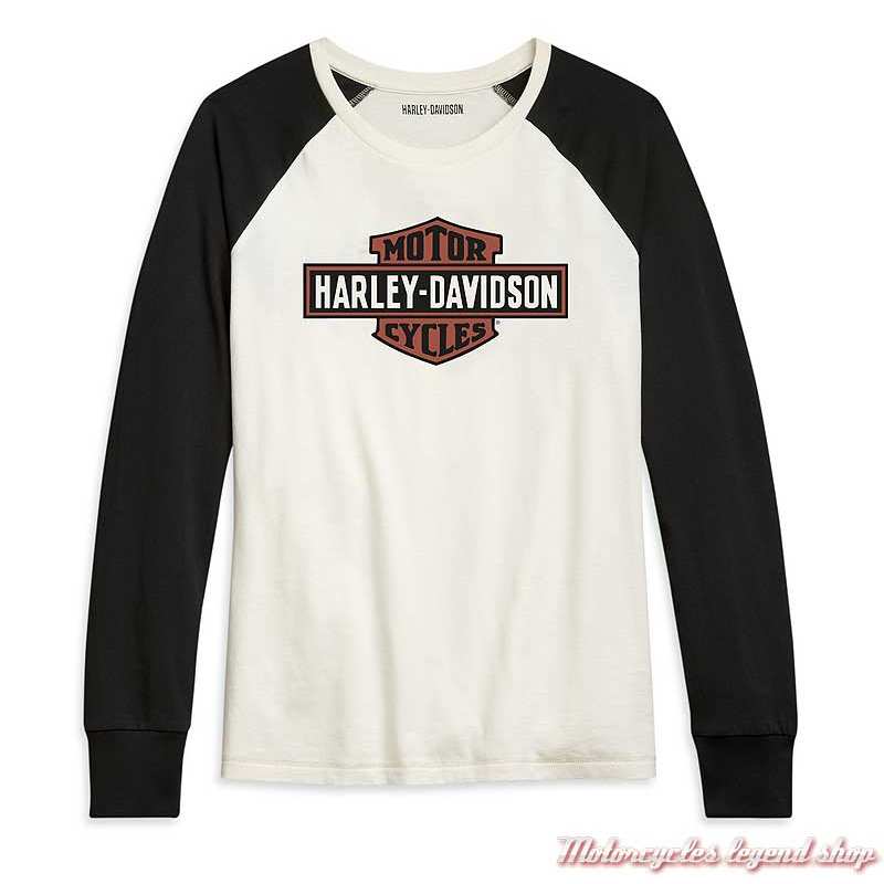 Tee-shirt Colorblock Harley-Davidson femme, manches longues raglan, noir, écru, coton, 96092-21VW