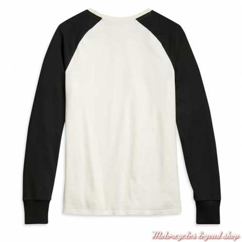 Tee-shirt Colorblock Harley-Davidson femme, manches longues raglan, noir, écru, coton, dos, 96092-21VW