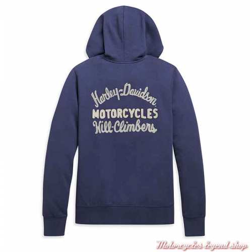 Sweatshirt Chain Script Harley-Davidson femmezippé, capuche, bleu, coton, dos, 96089-21VW 