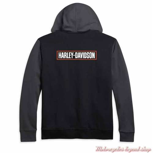 Sweatshirt Colorblock Harley-Davidson homme, noir, gris, zippé, capuche, coton, polyester, dos, 96191-21VM