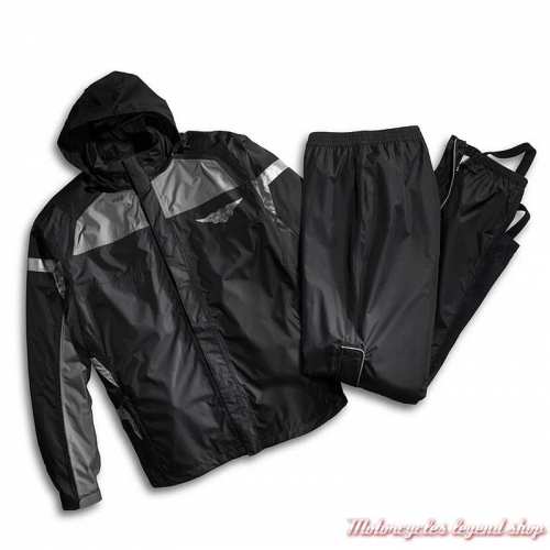 Ensemble de pluie Full Speed Harley-Davidson, noir, gris, nylon ripstop, imperméable, 3M réfléchissant, 98336-15VM