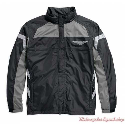 Ensemble de pluie Full Speed Harley-Davidson, noir, gris, nylon ripstop, imperméable, 3M réfléchissant, veste avant, 98336-15VM