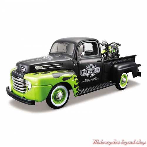 Miniature Pickup Ford F-1 1948 et FL Panhead Harley-Davidson 1948, 1/24, noir, vert, 32161-32171