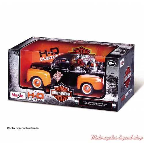 Miniature Pickup Ford F-1 1948, 1/27 et FL Panhead Harley-Davidson 1948, 1/24, noir, vert, boite 32161-32171