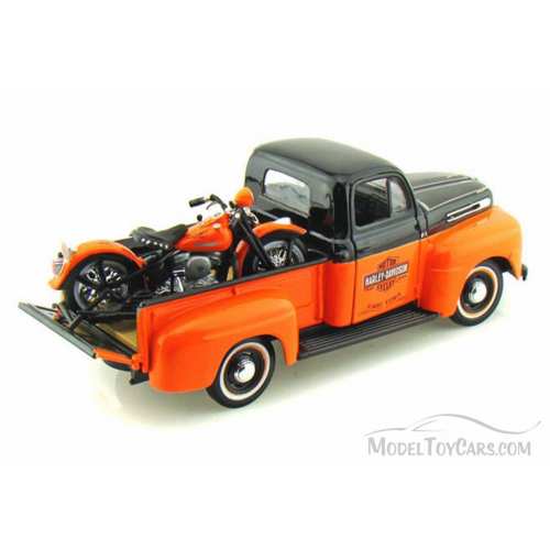 Miniature Pickup Ford F-1 1948 et FLH Duo Glide 1958 Harley-Davidson, noir orange, 1/24, 32161-32180.