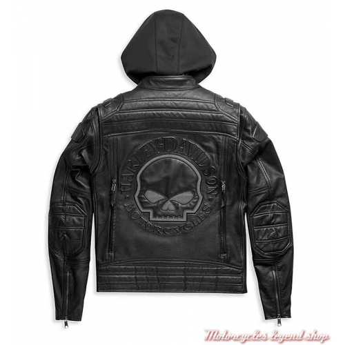 Blouson cuir Auroral II homme Harley-Davidson, noir, skull, réfléchissant, sweat amovible, dos, 98003-21EM