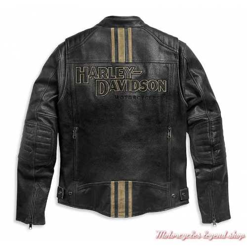 Blouson cuir Passing Link II Harley-Davidson homme, noir vieilli, bandes beige, triple aération, dos, 98005-21EM