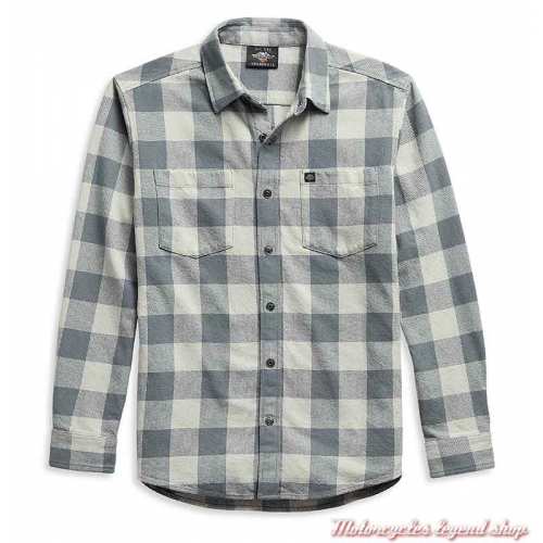 Chemise à carreaux One Logo Harley-Davidson homme, coton, gris, manches longues, pressions, 99051-21VM