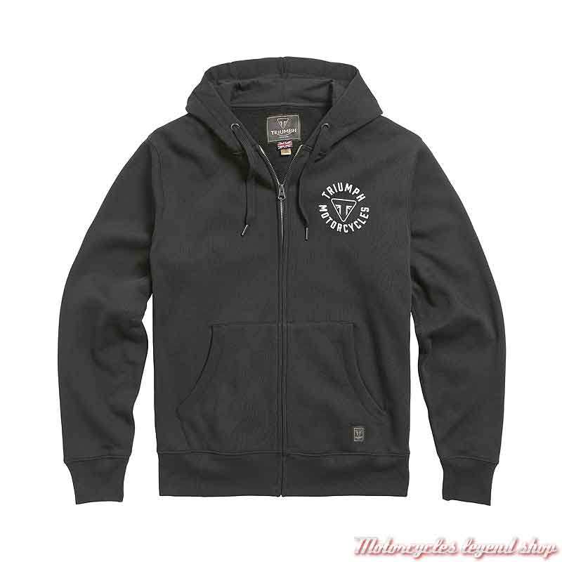 Sweatshirt Digby Jet Black homme Triumph, zippé, à capuche, coton, MSWS21015