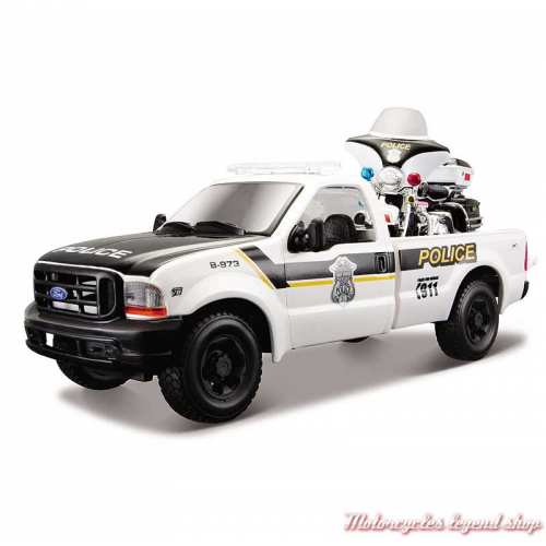 Miniature Pickup Ford F-350 et Electra Glide Police Harley-Davidson, blanc, noir, 1/24, 32161-32186