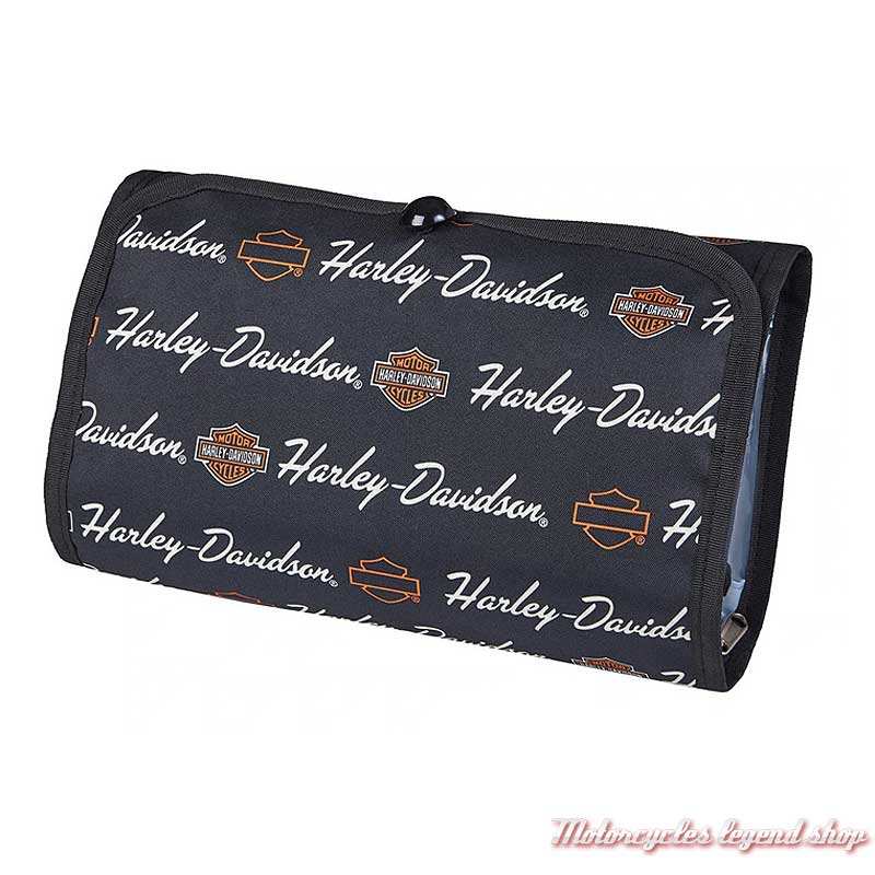 Trousse de toilette femme Harley-Davidson, textile noir, imprimé Signature Harley-Davidson, intérieur doublé gris, 98214