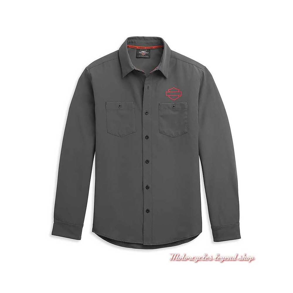 Chemise HD-MC Logo Harley-Davidson homme, grise, manches longues, polyester, 96341-21VM