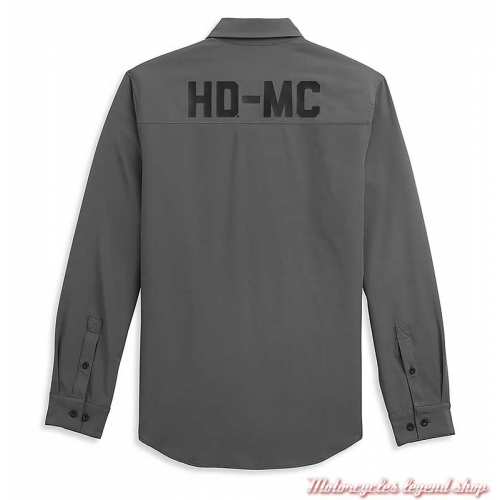 Chemise HD-MC Logo Harley-Davidson homme, grise, manches longues, polyester, dos, 96341-21VM