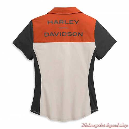 Chemisier Horizon Logo Harley-Davidson femme, zippée, manches courtes, orange, écru, noir, coton, dos 96395-21VW