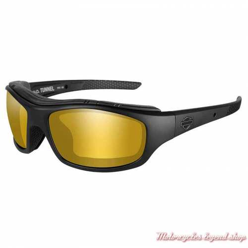 Lunettes solaires Tunnel polarisant Harley-Davidson, noir mat, jaune ambré miroir, HDTNL09