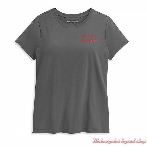 Tee-shirt Harley-Davidson femme, gris, manches courtes, col rond, coton, 96409-21VW