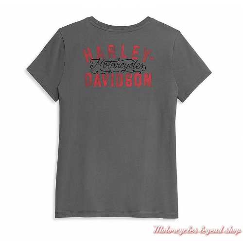 Tee-shirt Harley-Davidson femme, gris, manches courtes, col rond, coton, dos, 96409-21VW