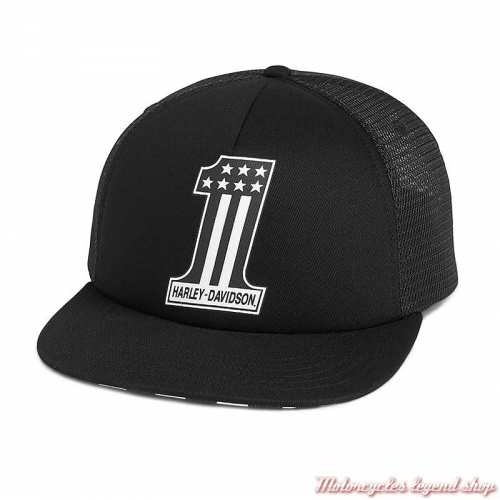 Casquette Trucker One U.S.A Harley-Davidson, noir, coton et polyester, 97686-21VM