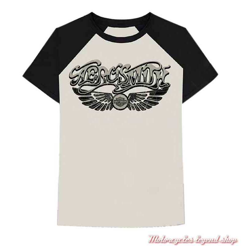 Tee-shirt Pump On Harley-Davidson homme, manches courtes raglan, écru, noir, coton, 40290567