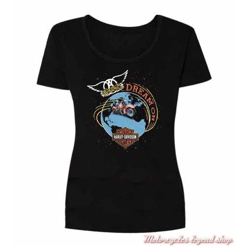 Tee-shirt Aerosmith Dream On Harley-Davidson femme, noir, manches courtes, coton, col rond échancré, 40290564