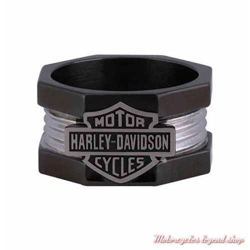 Bague acier Nut & Bolt Harley-Davidson homme, Bar & Shield, noir, HSR0075