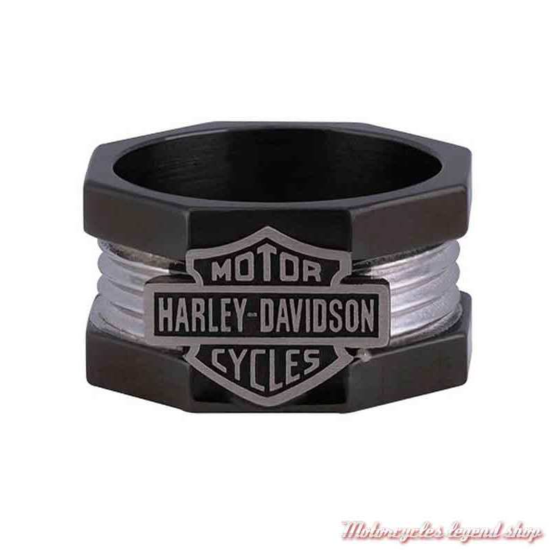 Bague acier Nut & Bolt Harley-Davidson homme, Bar & Shield, noir, HSR0075