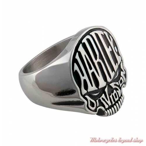 Bague acier Calavera Harley-Davidson homme Skull noir acier, côté, HSR0082