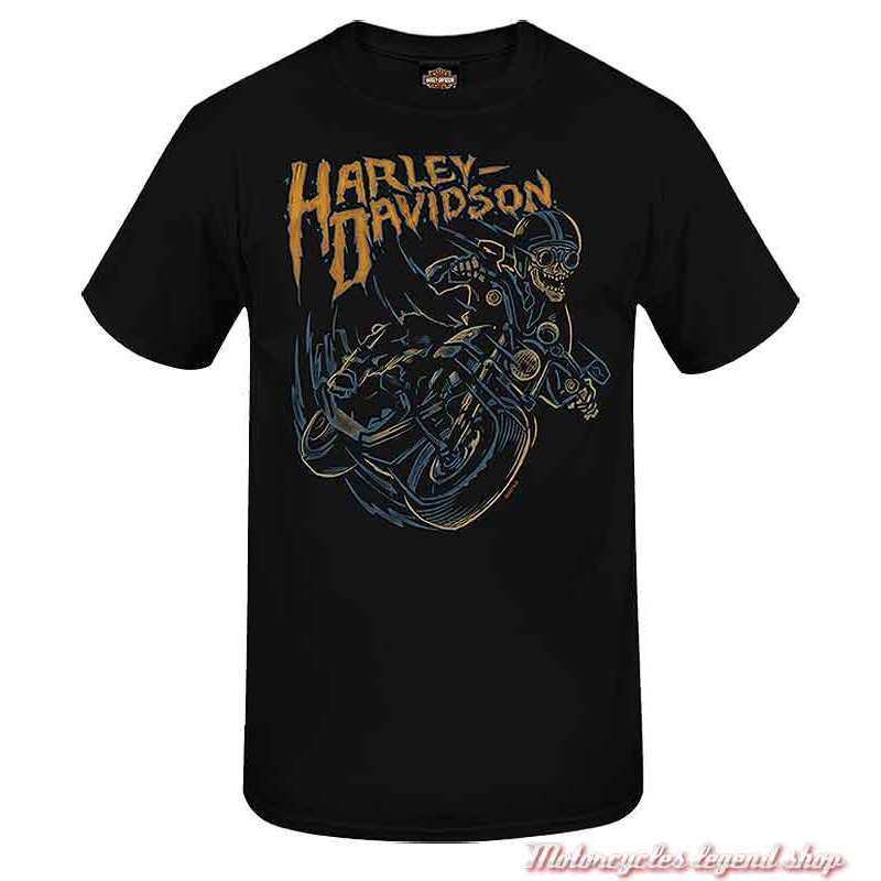 Tee-shirt Skeletal Rider Harley-Davidson homme, noir, manches courtes, Cornouaille Moto Quimper Bretagne, R004042