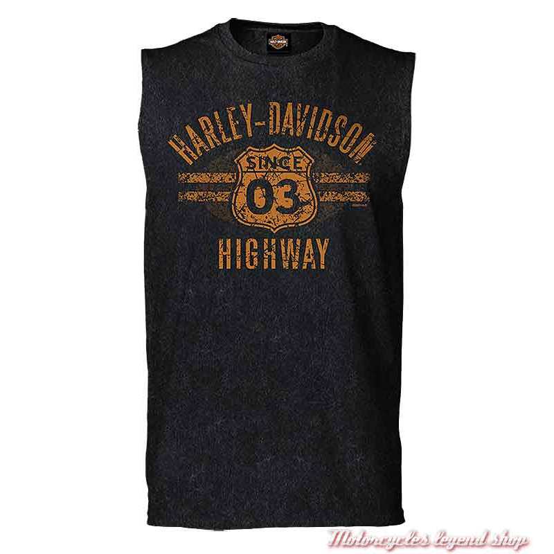 Tee-shirt sans manche Highway 03 Harley-Davidson homme, noir, coton, Cornouaille Moto Quimper Bretagne, R004062