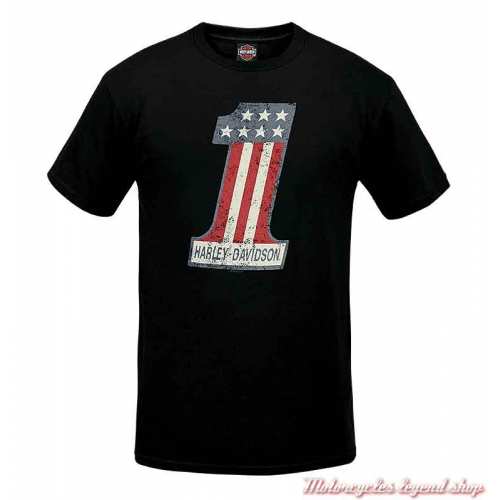 Tee-shirt One Harley-Davidson homme, noir, manches courtes, Cornouaille Moto Quimper Bretagne R003084